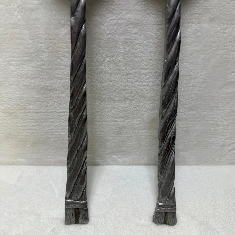 VTG Cast Metal Leaf Salad Serving Set Silver Tone Rustic Botanical Twig‎ Handle